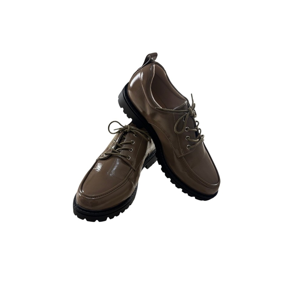 Journee‎ Collection Zina Taupe Patent Lug Sole Oxfords Women's Size 9 NWB Chic